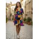 Vestido Curto Viscose Rodado Estampa Jardim Azul