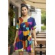 Vestido Curto Viscose Rodado Estampa Jardim Azul