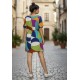 Vestido Curto Viscose Rodado Estampa Jardim Azul
