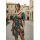 Vestido Curto Viscose Rodado Estampa Explosão Floral