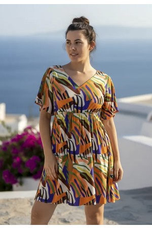 Vestido Curto Viscose Rodado Estampa Cores Vibrante