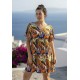Vestido Curto Viscose Rodado Estampa Cores Vibrante