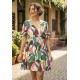 Vestido Curto Viscose Rodado Estampa Encanto Botânico