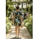 Vestido Curto Viscose Rodado Estampa Jardim Noturno