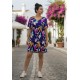 Vestido Curto Viscose Rodado Estampa Pétalas ao Vento
