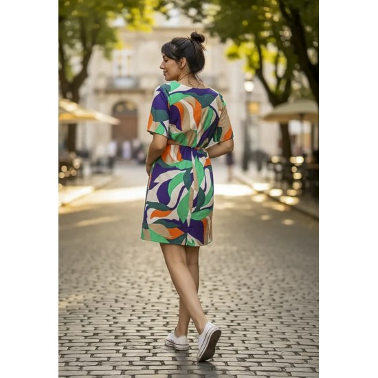 Vestido Curto Viscose Rodado Estampa Brisa do Mar