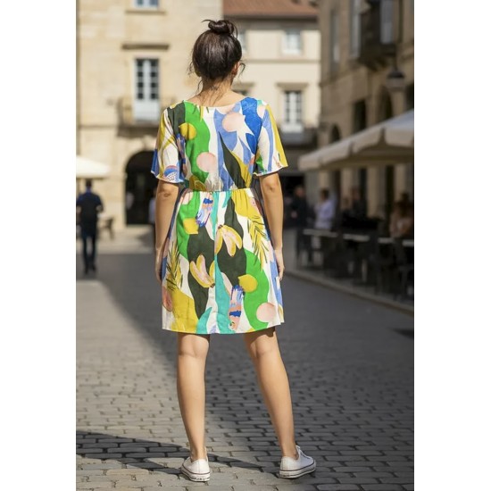 Vestido Curto Viscose Rodado Estampa Selva Urbana