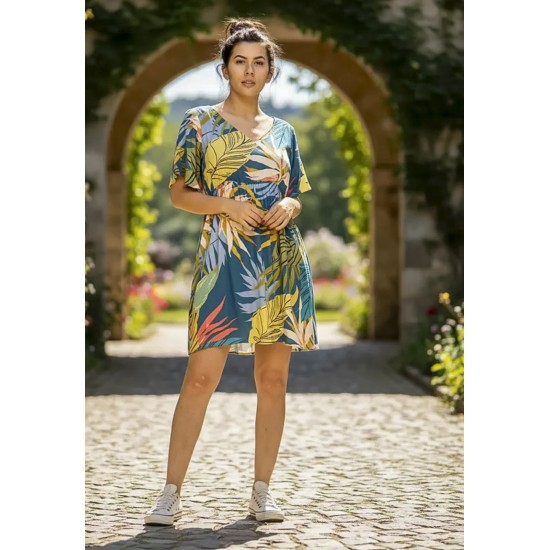 Vestido Curto Viscose Rodado Estampa Brisa Botânica