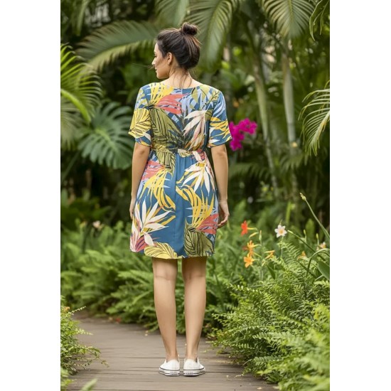 Vestido Curto Viscose Rodado Estampa Brisa Botânica