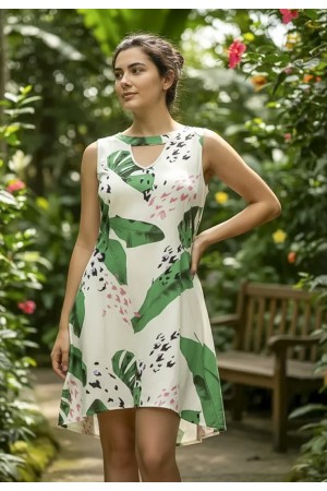 Vestido Curto Juraci Viscose Estampa Folhagem Poética
