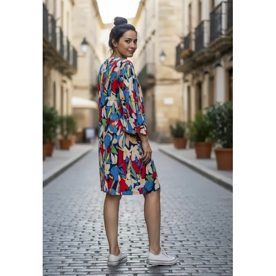 Vestido Curto Inaiê Viscose Amplo Estampa Floresce