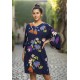 Vestido Curto Inaiê Viscose Amplo Estampa Festa das Flores Azul