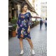 Vestido Curto Inaiê Viscose Amplo Estampa Festa das Flores Azul