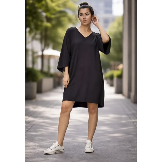 Vestido Curto Inaiê Viscose Amplo Preto