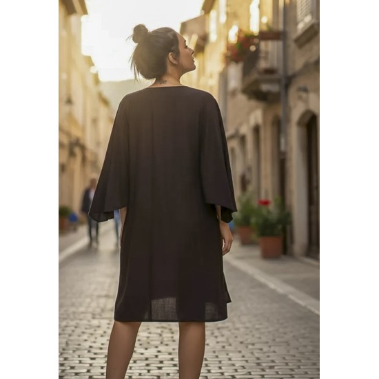 Vestido Curto Inaiê Viscose Amplo Preto
