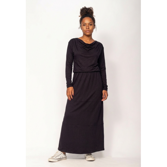 Vestido Longo Ipanema Malha Manga Longa Preto