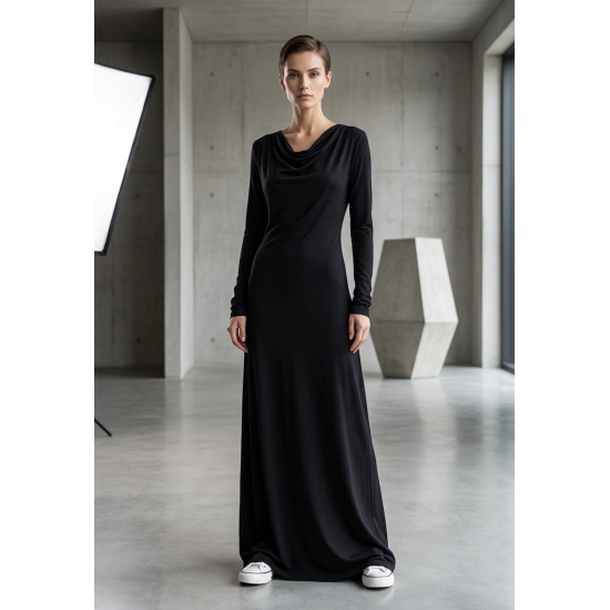 Vestido Longo Inema Malha Manga Longa Preto