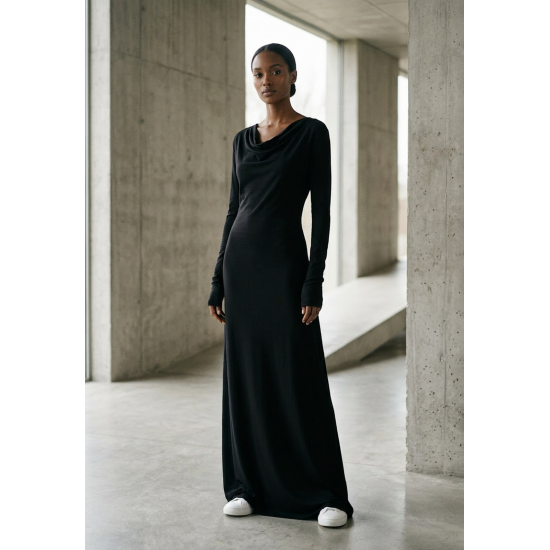Vestido Longo Inema Malha Manga Longa Preto