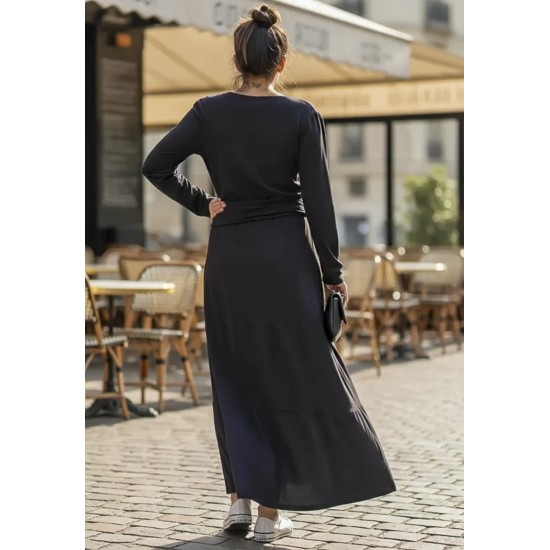 Vestido Longo Ipanema Malha Manga Longa Preto