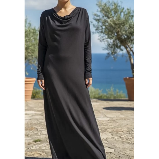 Vestido Longo Inema Malha Manga Longa Preto
