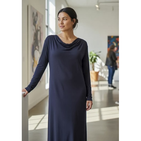 Vestido Longo Inema Malha Manga Longa Preto