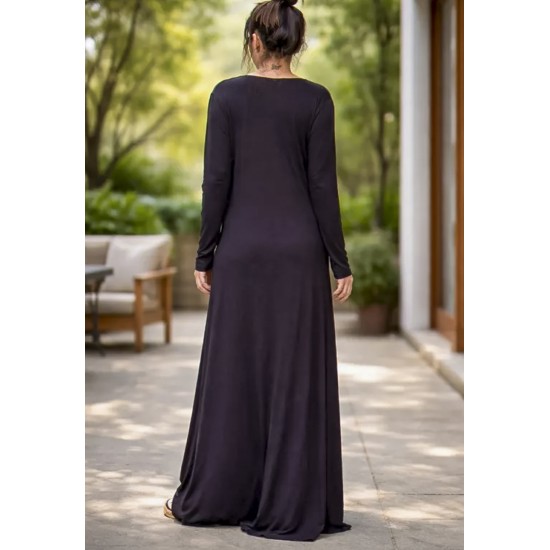 Vestido Longo Inema Malha Manga Longa Preto