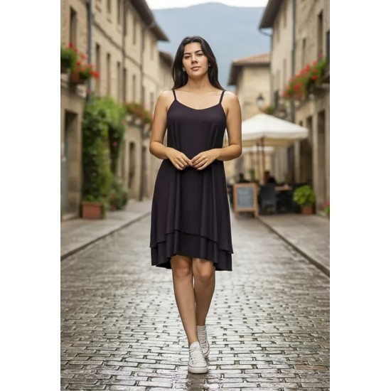 Vestido Curto Itaúna Viscose Babados Duplo Preto