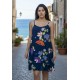 Vestido Curto Itaúna Viscose Babados Duplo Estampa Festa das Flores Azul