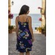 Vestido Curto Itaúna Viscose Babados Duplo Estampa Festa das Flores Azul