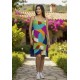 Vestido Curto Itaúna Viscose Babados Duplo Estampa Jardim Azul