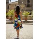 Vestido Curto Itaúna Viscose Babados Duplo Estampa Jardim Azul