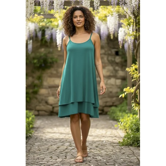 Vestido Curto Itaúna Viscose Babados Duplo Verde
