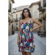 Vestido Curto Itaúna Viscose Babados Duplo Estampa Floresce