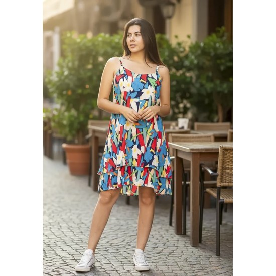 Vestido Curto Itaúna Viscose Babados Duplo Estampa Floresce