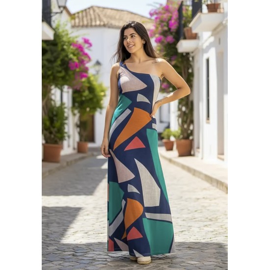 Vestido Longo Jandira Ombro Nu Fenda Lateral Geometrias do Tempo