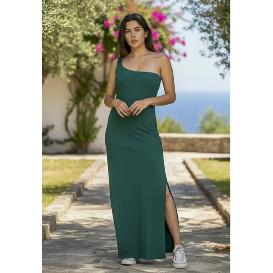 Vestido Longo Jandira Ombro Nu Fenda Lateral Verde