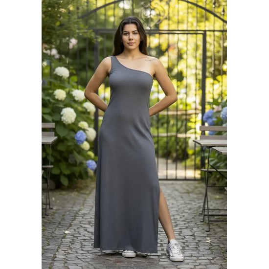 Vestido Longo Jandira Ombro Nu Fenda Lateral Mescla