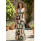 Vestido Longo Jandira Ombro Nu Fenda Lateral Estampa Chapada de Areia