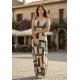 Vestido Longo Jandira Ombro Nu Fenda Lateral Estampa Chapada de Areia