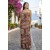 Vestido Longo Jandira Ombro Nu Fenda Lateral Estampa Palmas da Terra
