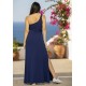 Vestido Longo Jandira Ombro Nu Fenda Lateral Azul Marinho