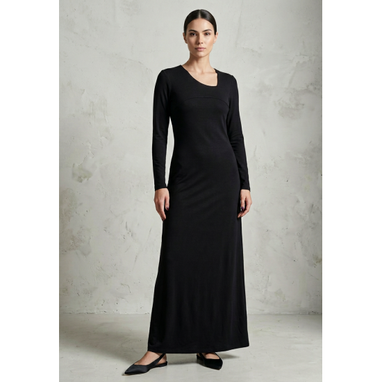 Vestido Longo Janaina Malha Manga Longa Preto