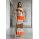 Vestido Longo Jandira Ombro Nu Fenda Lateral Estampa Cores do Deserto