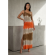 Vestido Longo Jandira Ombro Nu Fenda Lateral Estampa Cores do Deserto