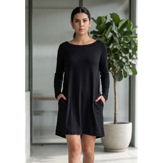 Vestido Curto Jurema Malha Manga Longa Preto