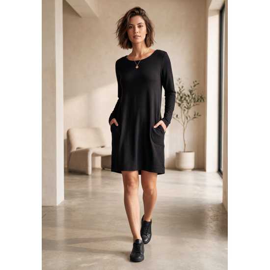 Vestido Curto Jurema Malha Manga Longa Preto