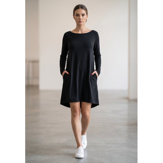 Vestido Curto Jurema Malha Manga Longa Preto