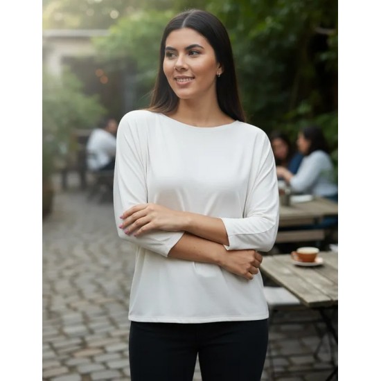 Blusa Morcego Ampla Manga 3/4 Off White