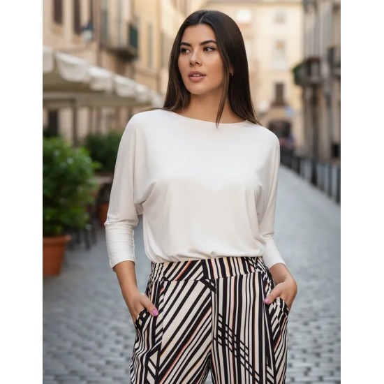 Blusa Morcego Ampla Manga 3/4 Off White