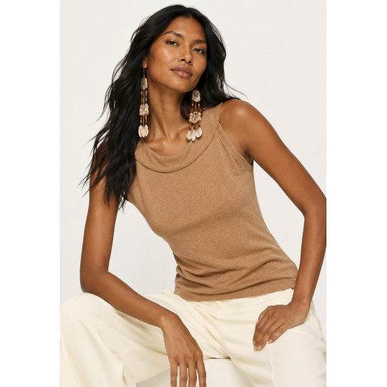 Blusa Regata Potira Malha Castanha Sapucaia
